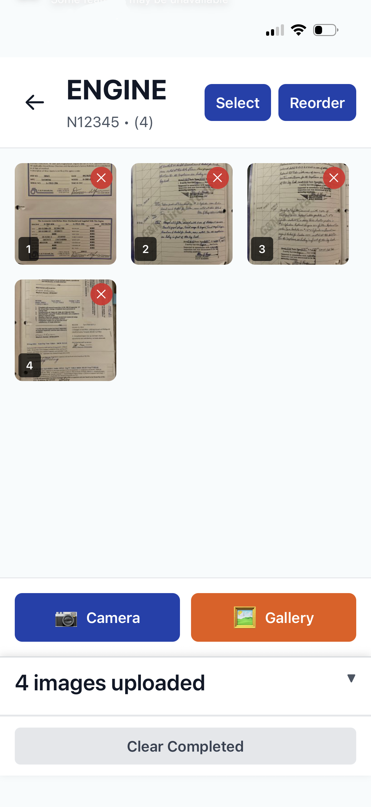 Airworthy logbook detail screen showing captured logbook pages